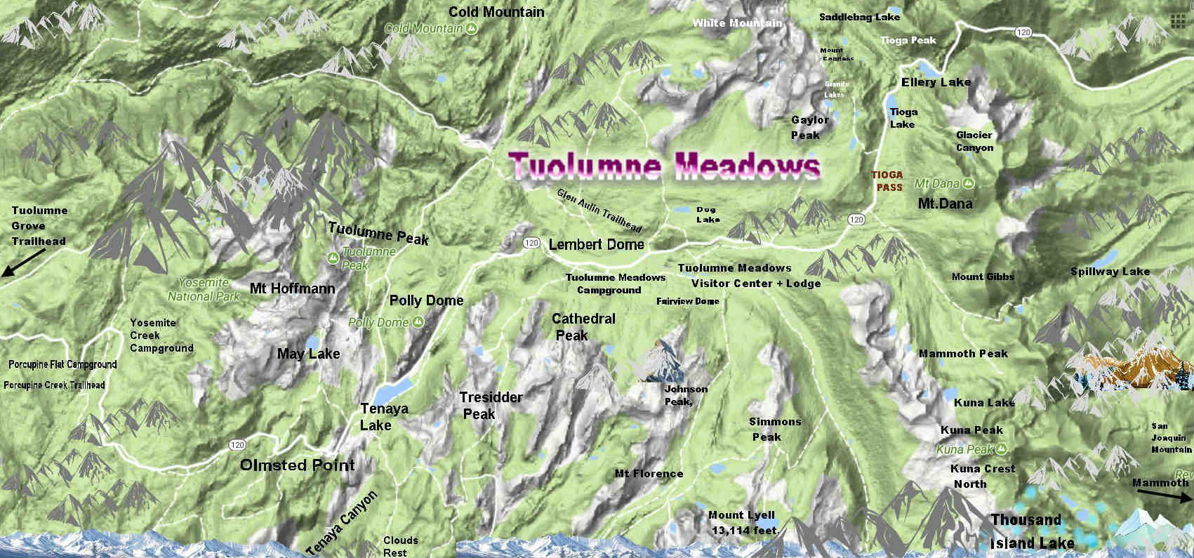 Map Tuolumne Meadows hike maps 1