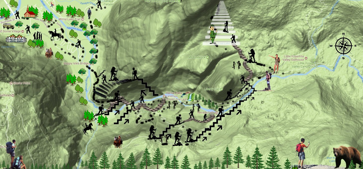 VERNAL FALL hiking trail map