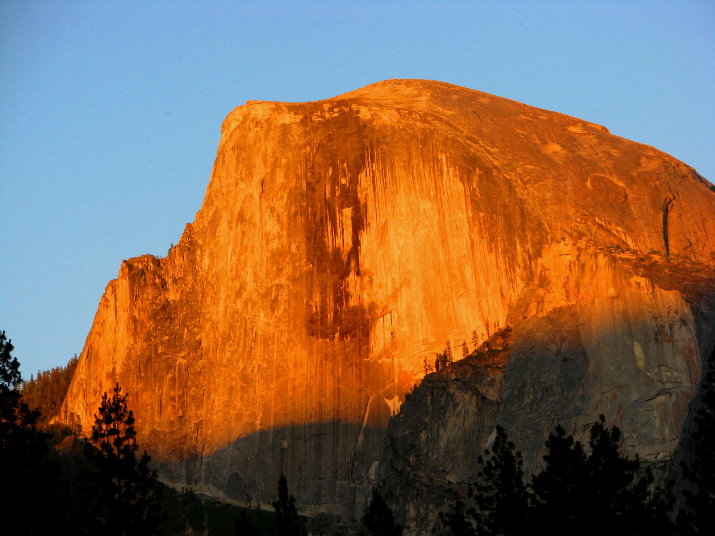 half dome sunset from yosemite valley