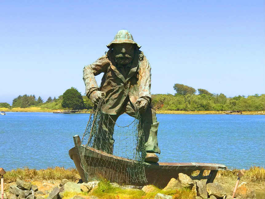 Humboldt Bay Harbor fisher man statue